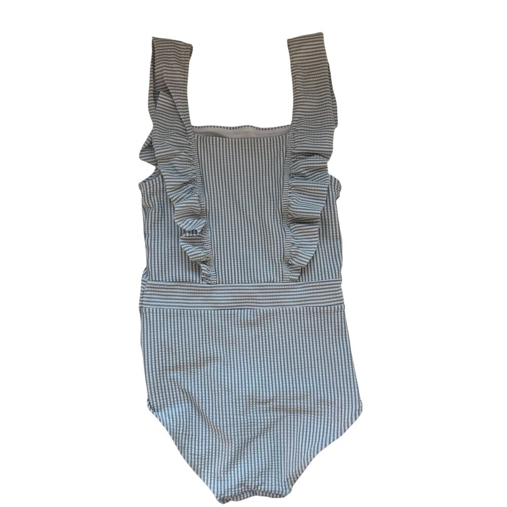 H&M Girls size 8/10 Seersucker Stripe Ruffle One-Piece Swimsuit Bathing Suit